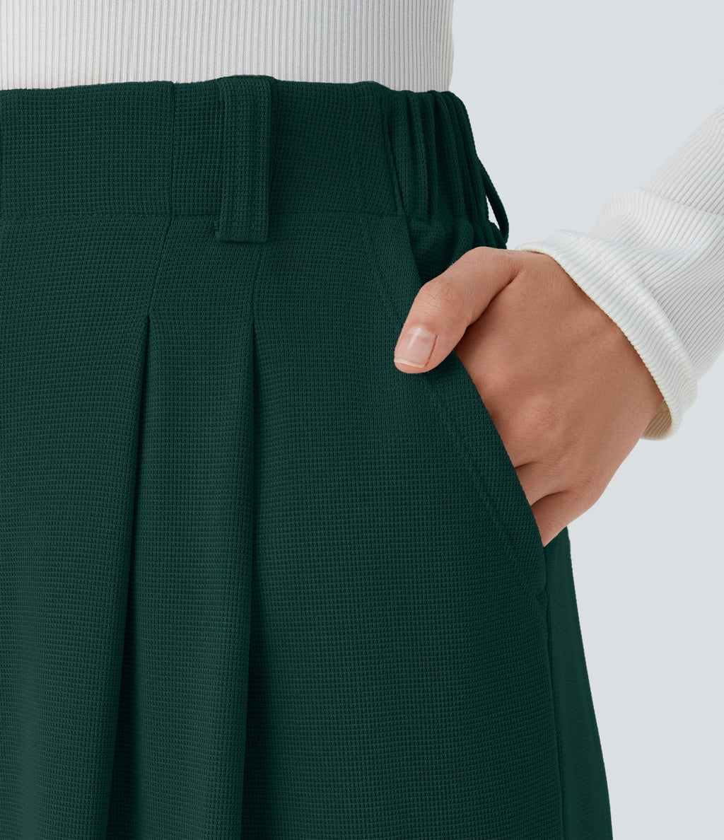 Pantalon Tailleur Large Fluide Halara Flex™ Gaufré Taille Haute Poches Latérales