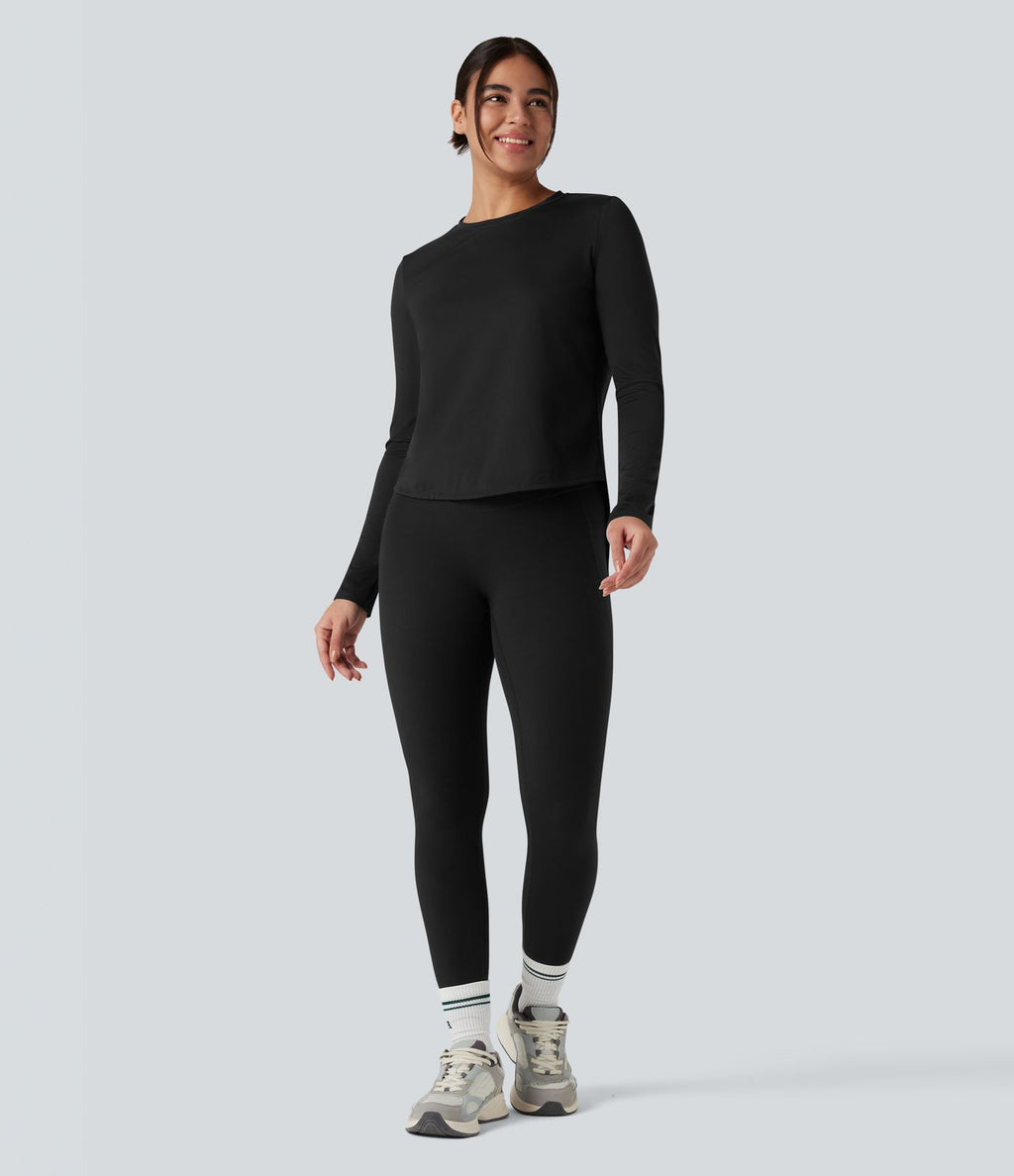 Top de sport running col rond mesh contrastant liens dans le dos manches longues
