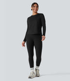 Top de sport running col rond mesh contrastant liens dans le dos manches longues