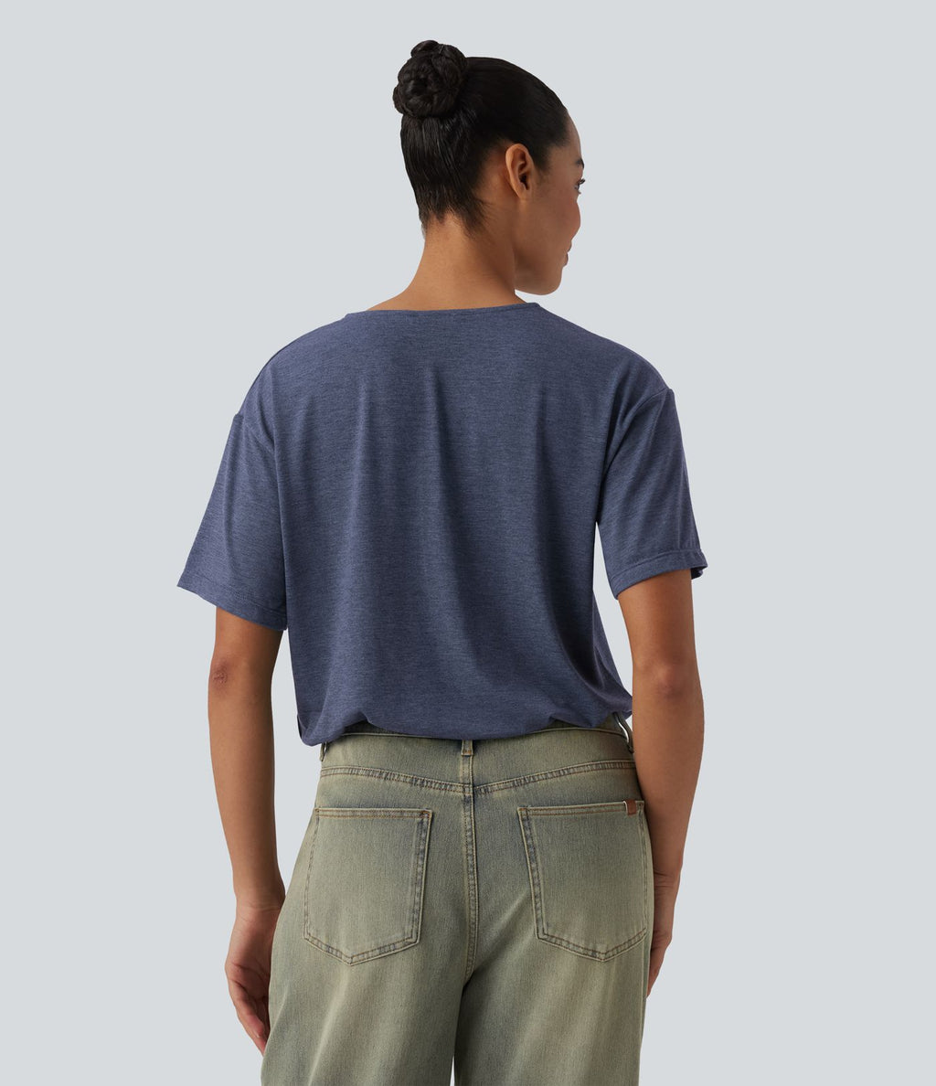 T-shirt casual ample chiné henley manches courtes