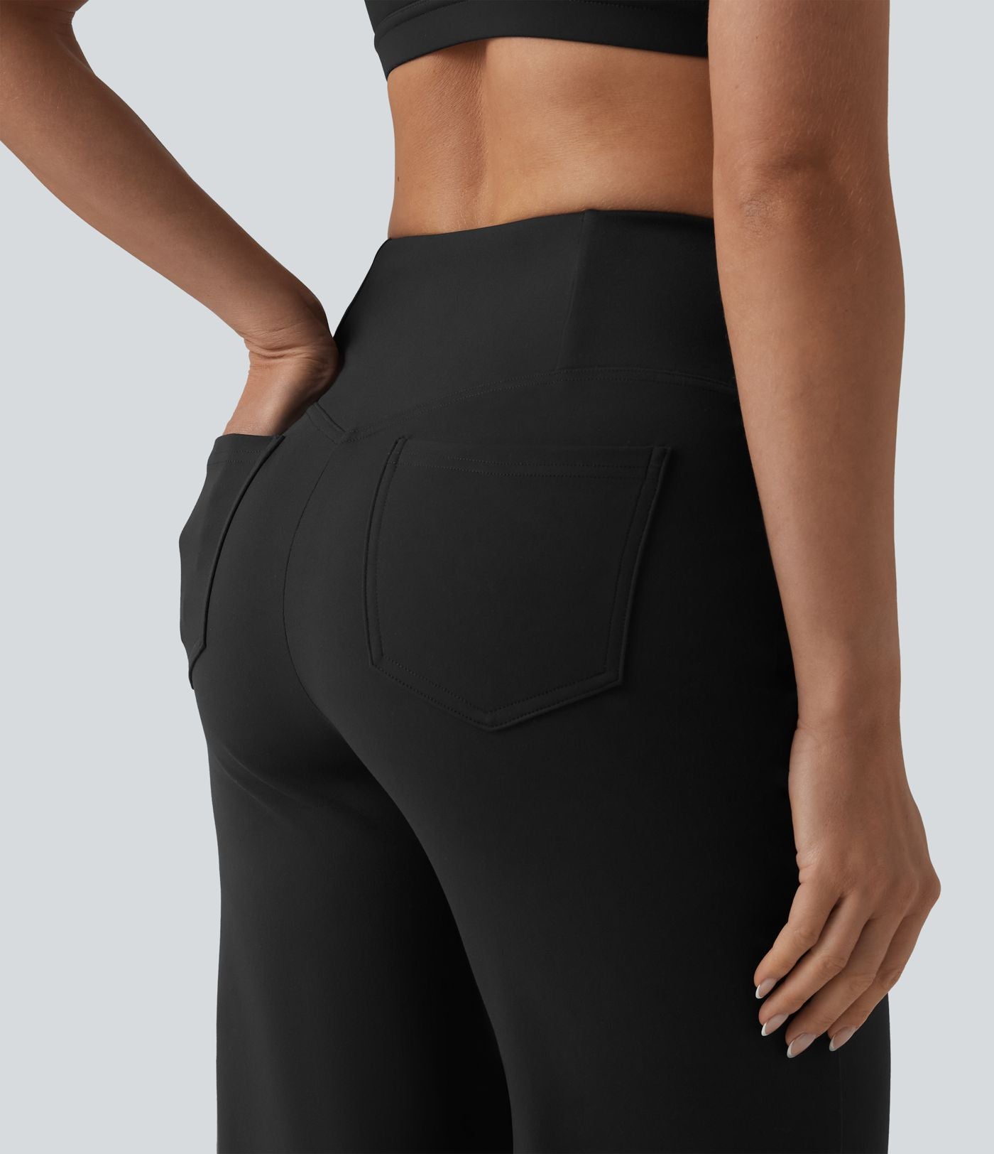 Pantalon de yoga DayStretch croisé taille haute ventre plat coupe droite avec poches