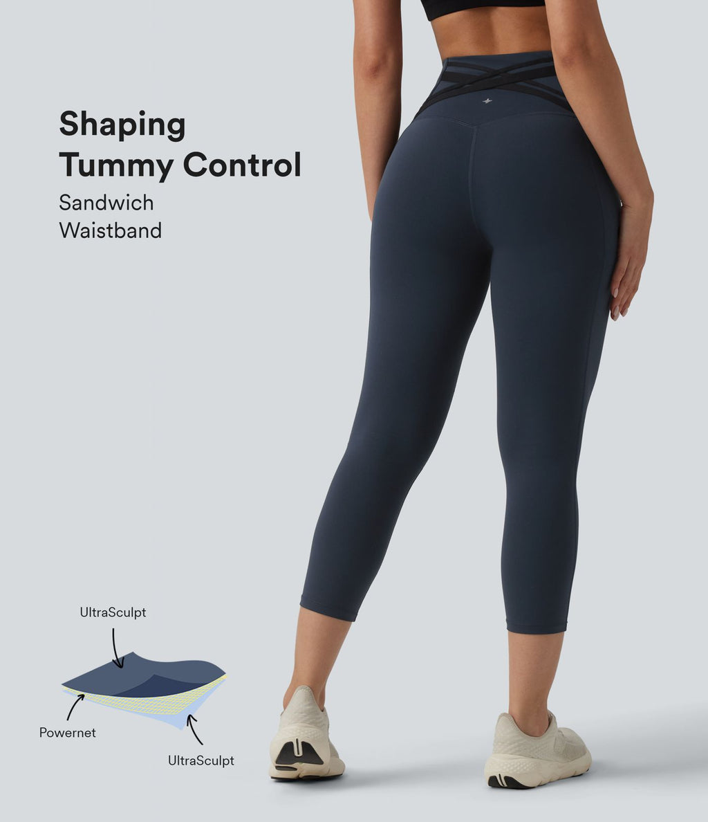 Legging de course capri Halara Ultrasculpt™ taille haute gainant dos croisé avec poches