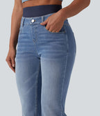 Jean ajusté décontracté Halara Flex™ double ceinture gainant taille haute avec poches