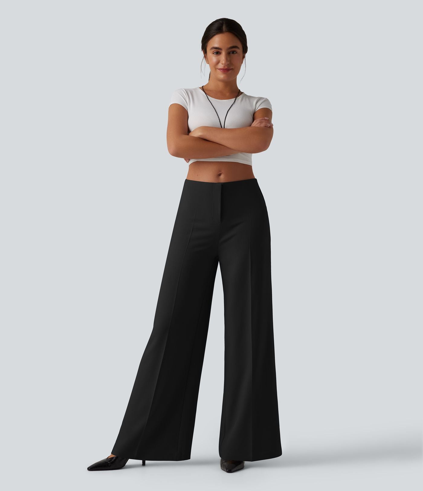 Pantalon tailleur large taille basse avec poches