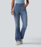 Halara Flex™ Jeans bootcut Casual Taille Haute Multiples Poches Lavés Élastiques et Tricotés Coupe