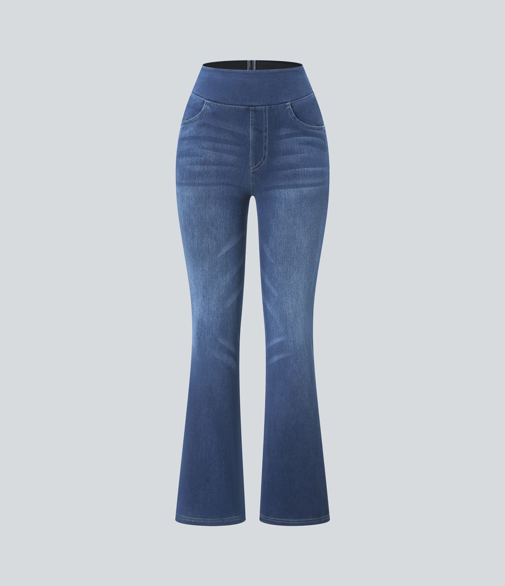 Halara Flex™ Jean bootcut décontracté extensible délavé taille haute à poches multiples