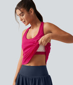 Débardeur de yoga à encolure U, ourlet arrondi, toucher frais, séchage rapide, coussinets amovibles et protection solaire UPF 50+