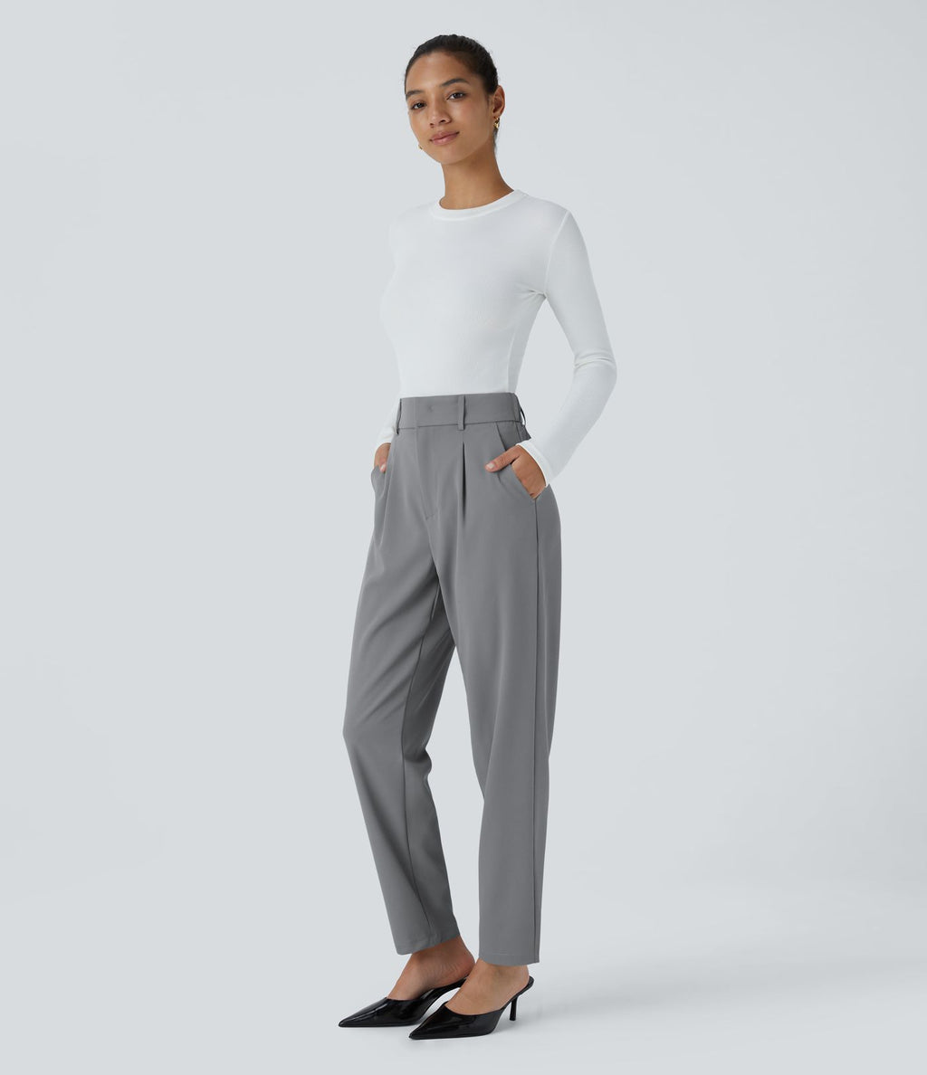 Pantalon tailleur Halara Flex™ fuselé uni, taille haute, avec poches