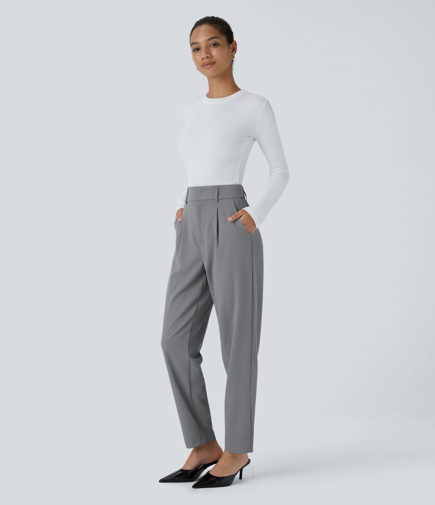 Pantalon tailleur Halara Flex™ fuselé uni, taille haute, avec poches