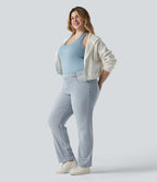 Jean décontracté Halara Flex™ grande taille, taille haute, multiples poches, jambes droites, effet délavé, en maille extensible