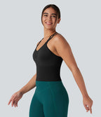 Débardeur yoga dos nu croisé froncé bretelles doubles longueur allongée sans couture OneForm Seamless Flow