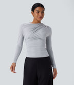 Cowl Neck Ruched Long Sleeve Slim Work Top