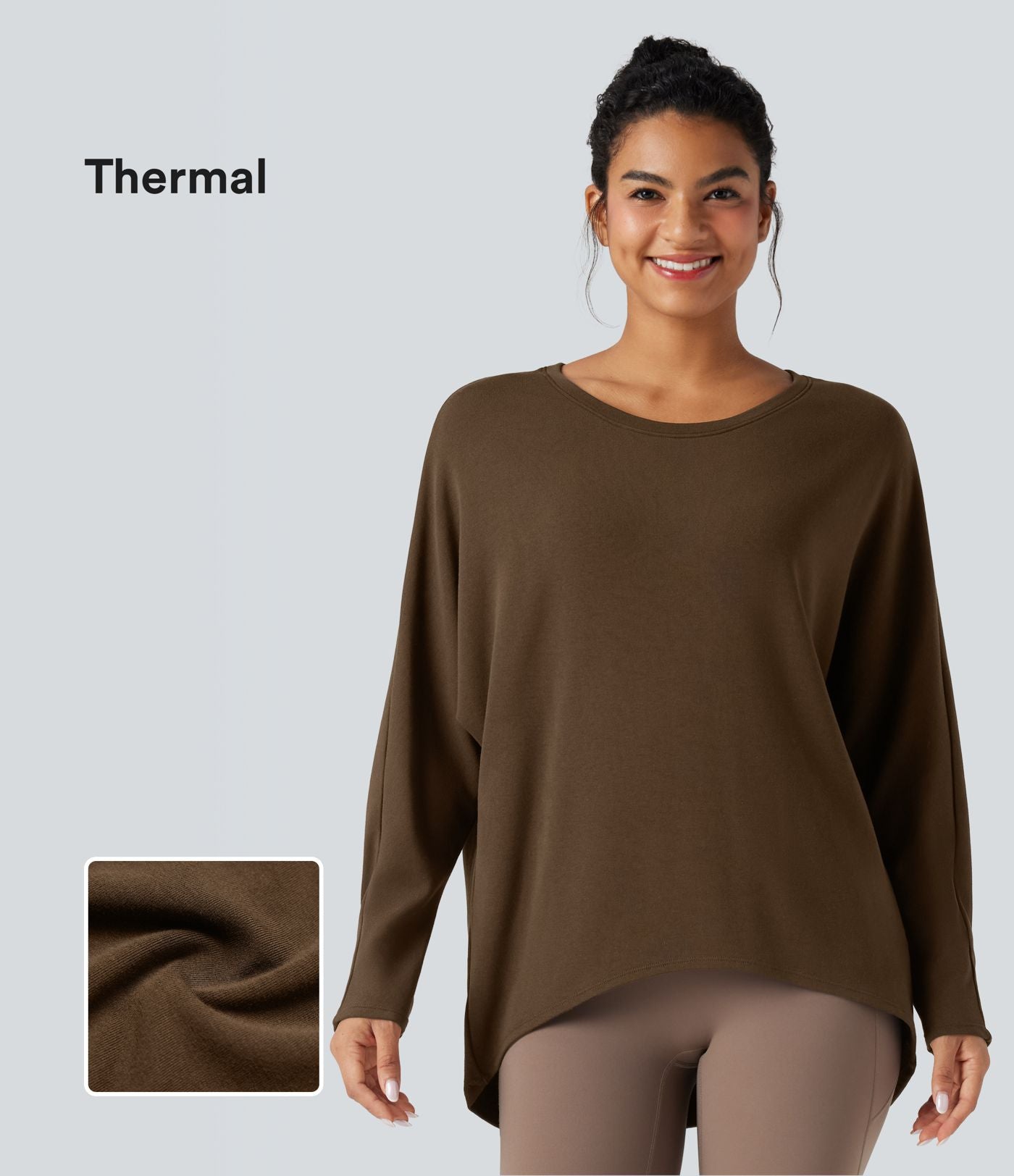 Top thermique oversize col échancré manches longues ourlet asymétrique