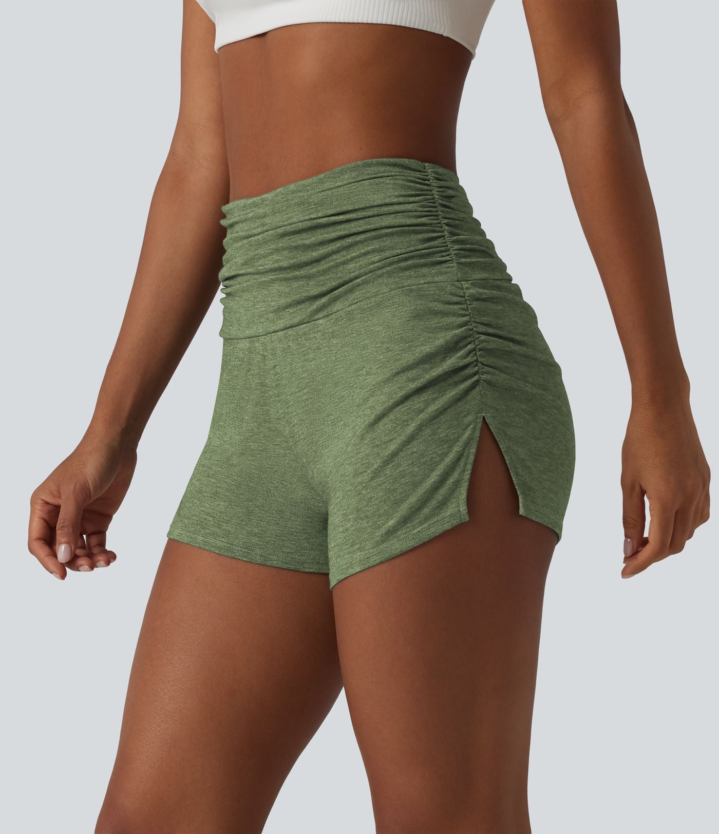 Short décontracté taille haute froncé avec sous-vêtement intégré 6,5 cm