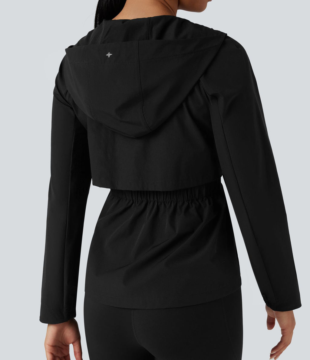 Veste de randonnée déperlante résistante à l'abrasion à capuche avec mesh contrastant et poches