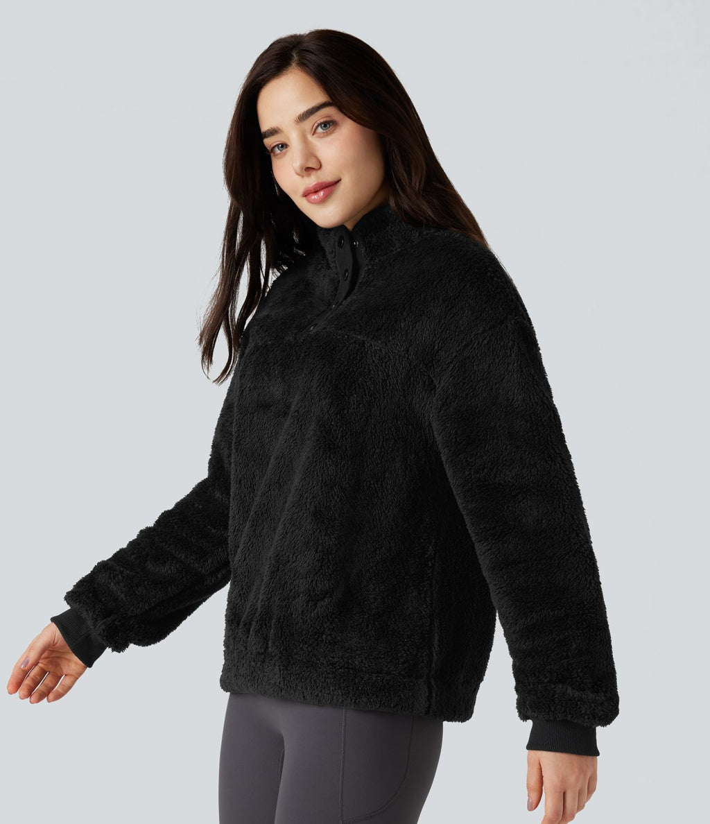 Sweat-shirt polaire col montant boutonné