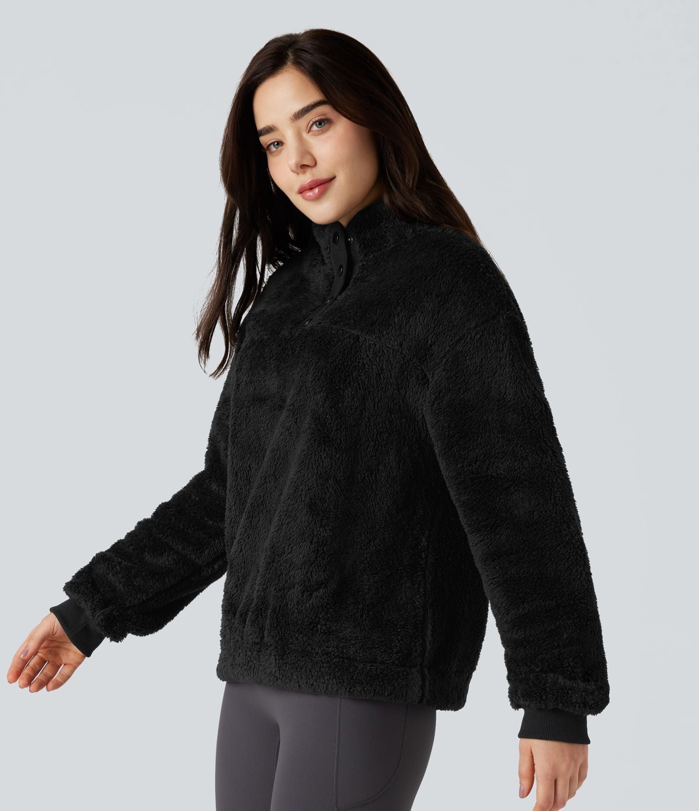 Sweat-shirt polaire col montant boutonné