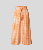 Pantalon en Coton Casual à Carreaux à Taille Haute avec Cordon de Serrage et Poches Latérales Amples