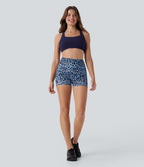 Short cycliste yoga 3'' taille haute imprimé léopard avec poches