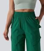 Pantalon cargo sport taille haute à finitions ondulées avec poches