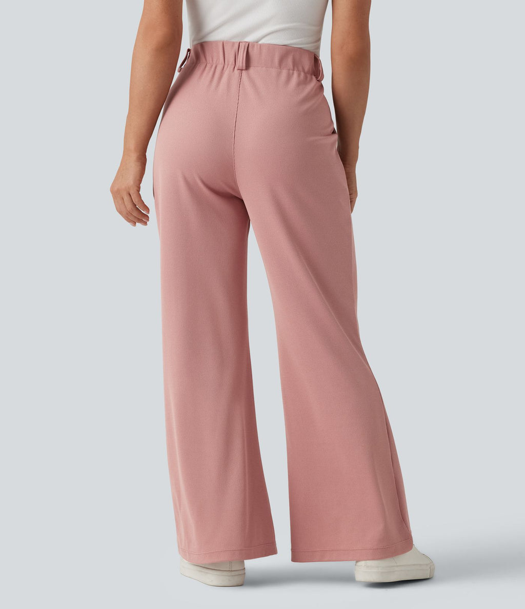 Halara Flex™ Pantalon tailleur évasé gaufré taille haute avec poches