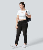 Halara Flex™ Jean Skinny Grande Taille Casual en Tricot Extensible Taille Mi-Haute avec Bouton et Fermeture Éclair et Plusieurs Poches