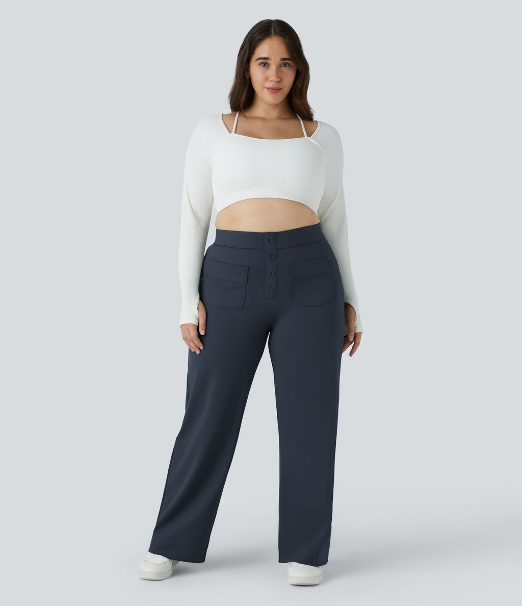Pantalon coupe droite grande taille taille haute DayStretch avec poches