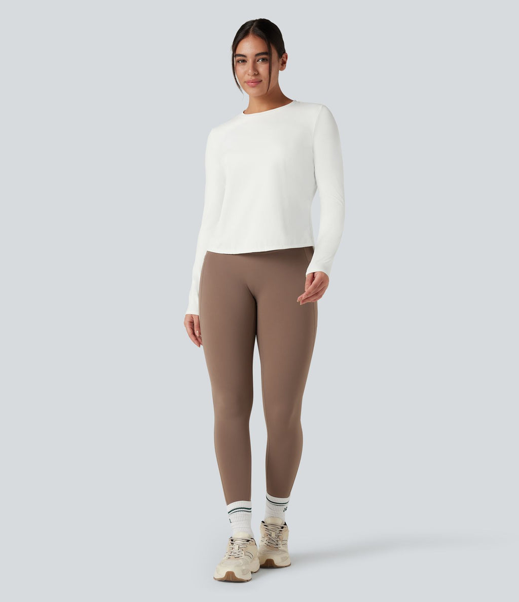 Top de sport running col rond mesh contrastant liens dans le dos manches longues