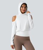 Sweat-shirt de sport à capuche épaules dénudées manches longues