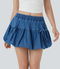 Halara Flex™ jupe-short boule mini 2-en-1 taille moyenne à nœud en jean extensible délavé