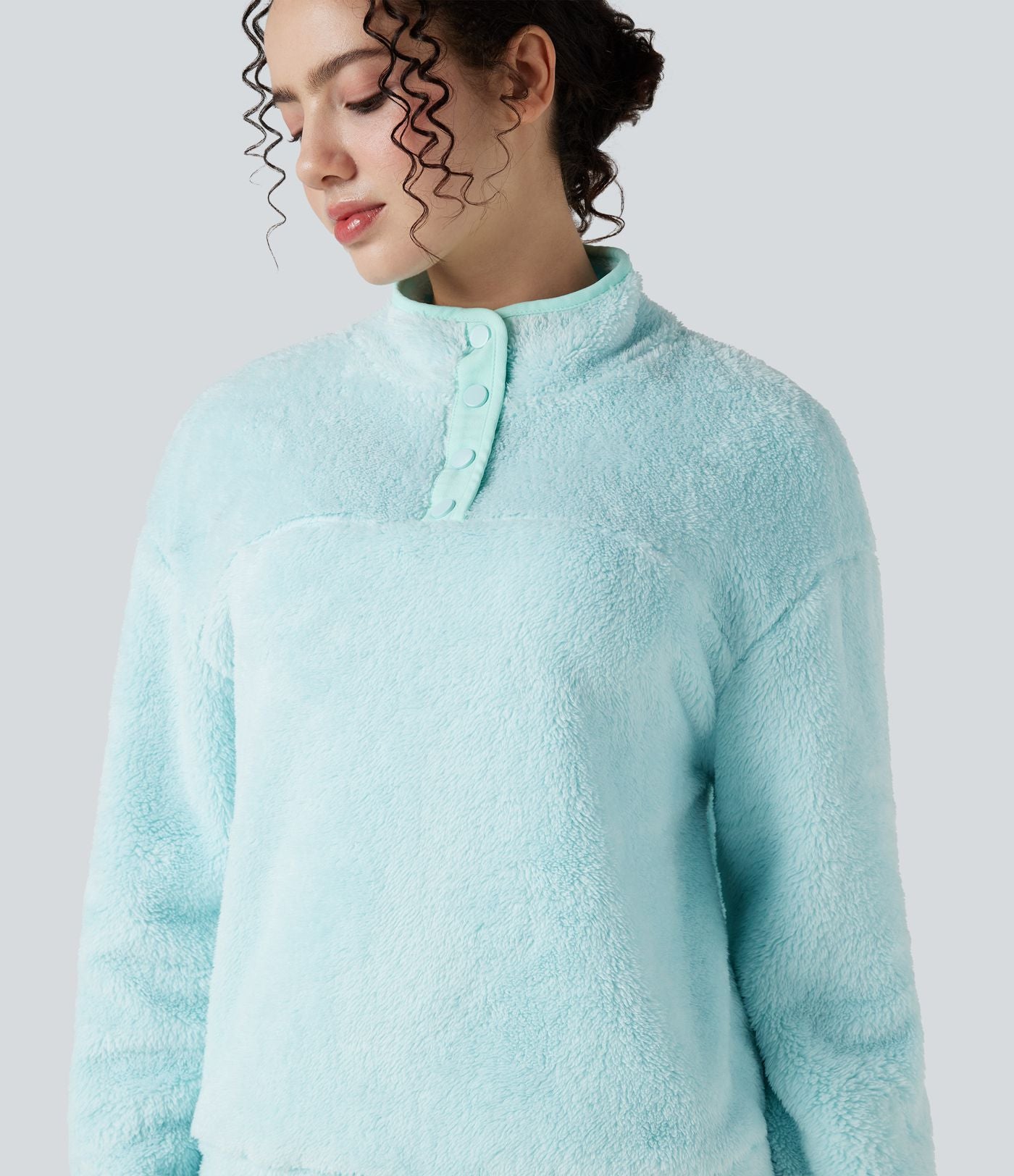 Sweat-shirt polaire col montant boutonné