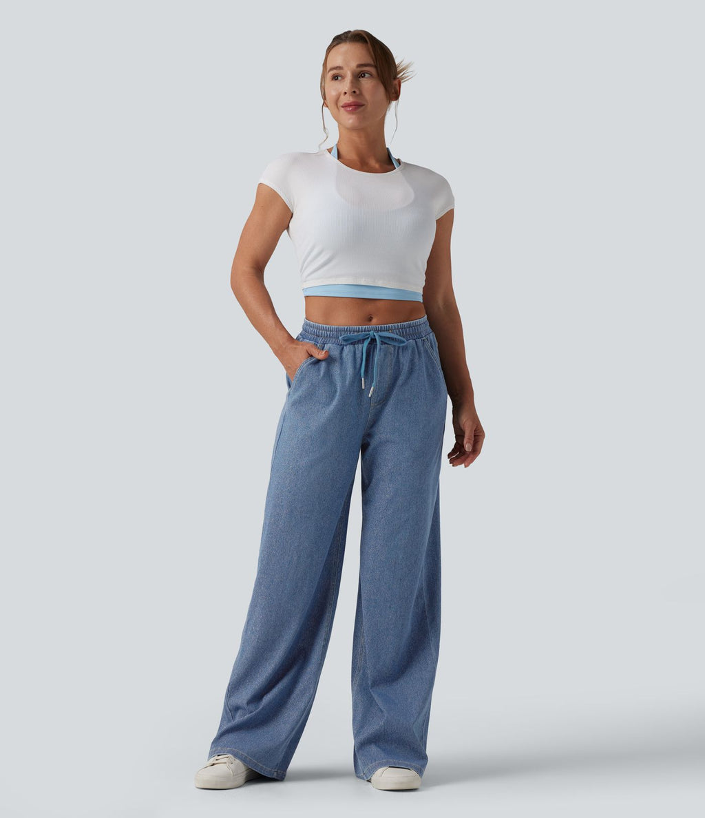 Jogging taille basse Halara Flex™ jambes larges, effet sparkle, avec poches