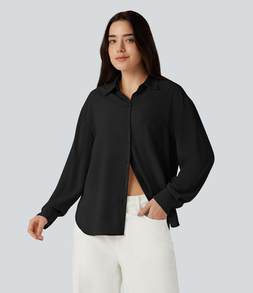 Chemise ourlet arrondi manches longues avec poche