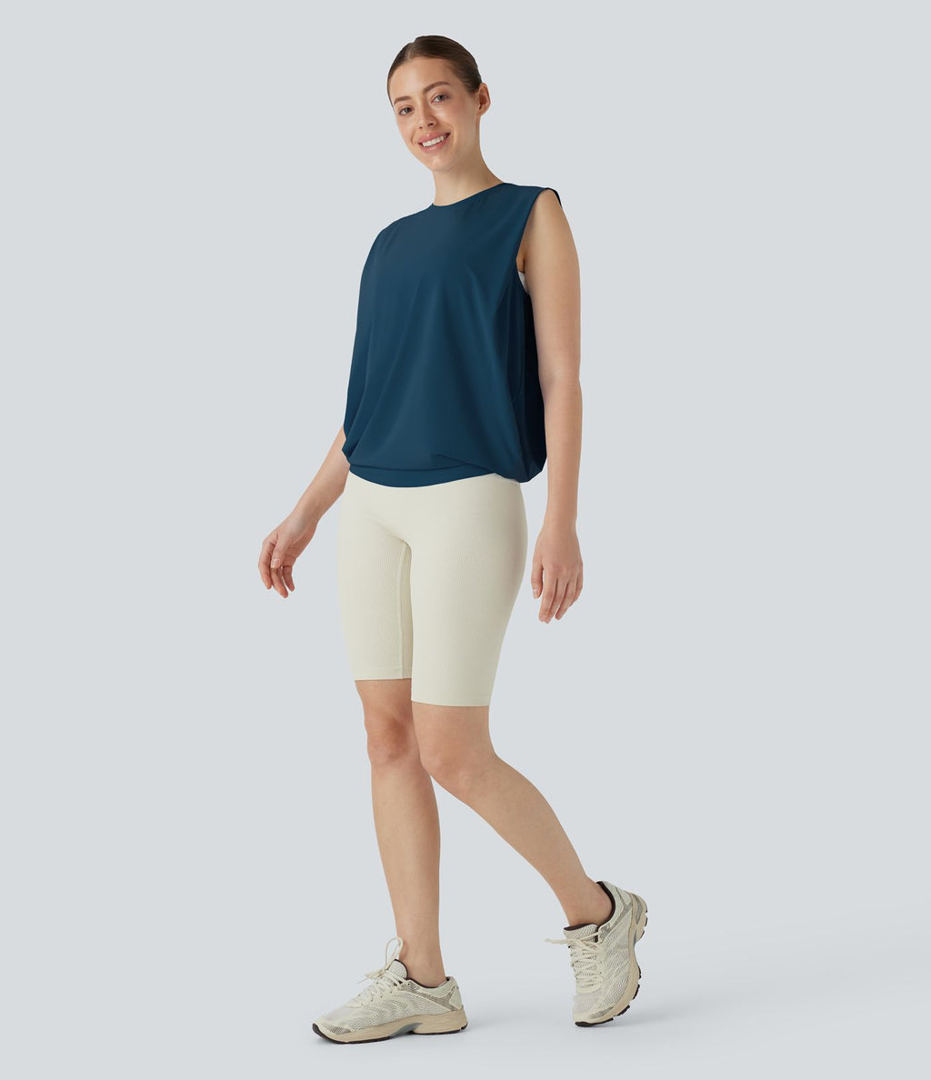 Débardeur de yoga col rond froncé, tissu rafraîchissant - Protection UPF50+