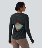 Haut de sport yoga dos nu manches longues avec trous pouces