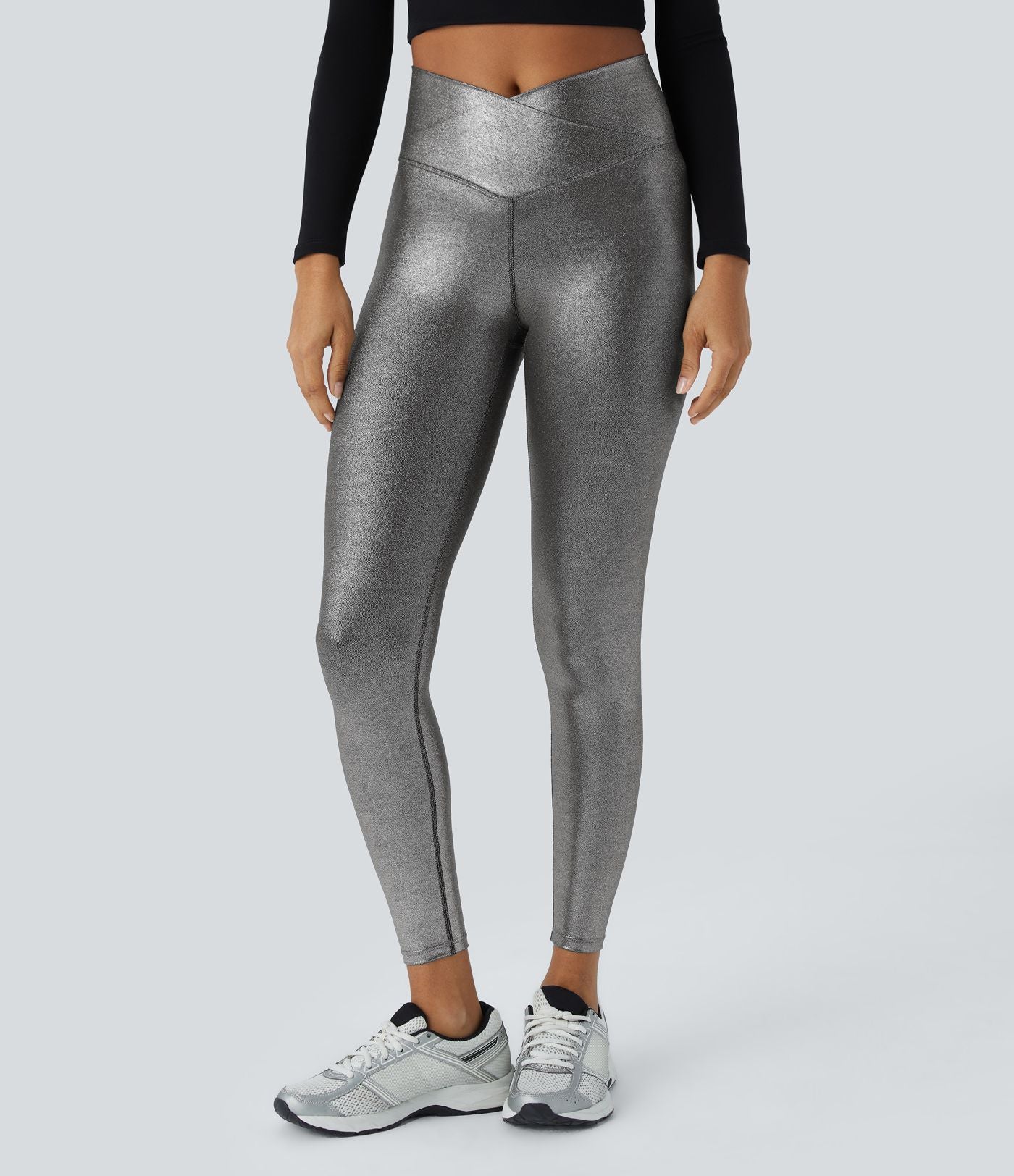 Legging de yoga SoftlyZero™ en simili stretch avec taille croisée, imprimé métallisé et poche arrière