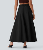 Jupe longue décontractée taille mi-haute avec ceinture fermeture éclair fente et poches latérales