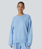 Sweat-shirt décontracté Halara oversize en polaire avec lettrage brodé et bords côtelés contrastés