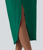 Robe midi col V manches chauve-souris ourlet tulipe torsadé
