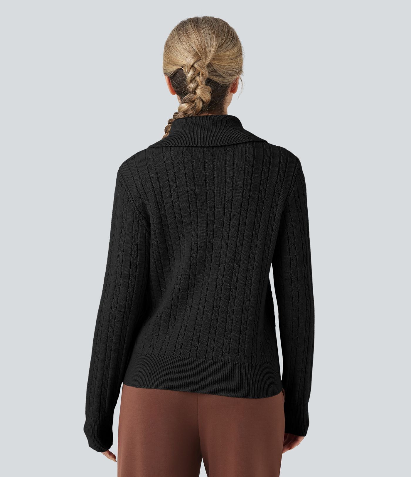 Pull laine mélangée col tailleur manches longues torsadé coupe décontractée