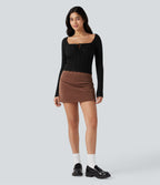 Pull ajouré col carré manches raglan ourlet festonné