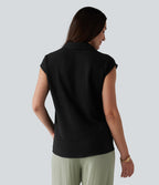 Chemisier tailleur en mélange de lin col V sans manches avec ourlet fendu