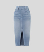 Halara Flex™ Jupe en Jean Casual Mi-Longue Délavé Extensible Plusieurs Poches Taille Haute