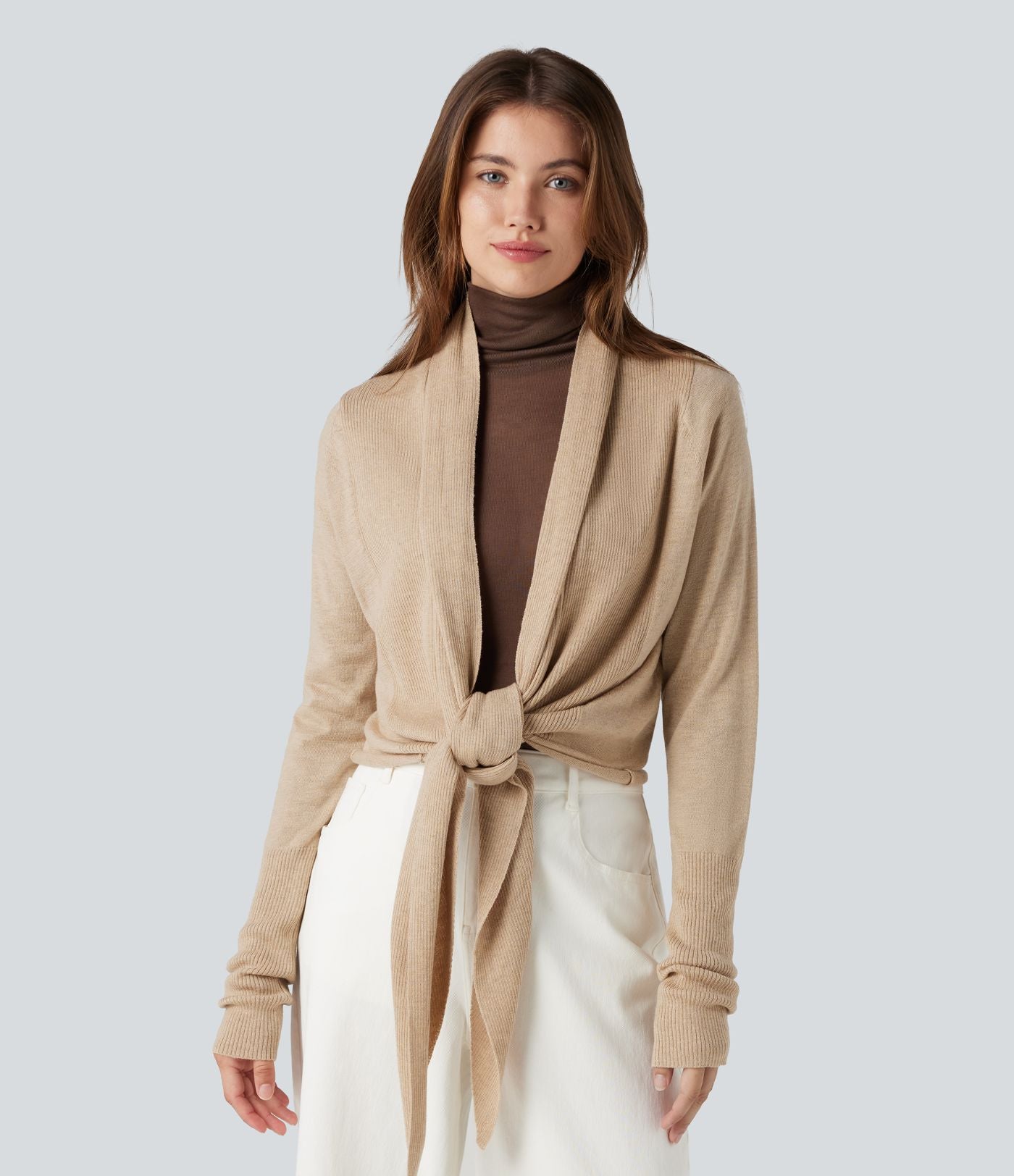 Cardigan drapé manches longues à nœud