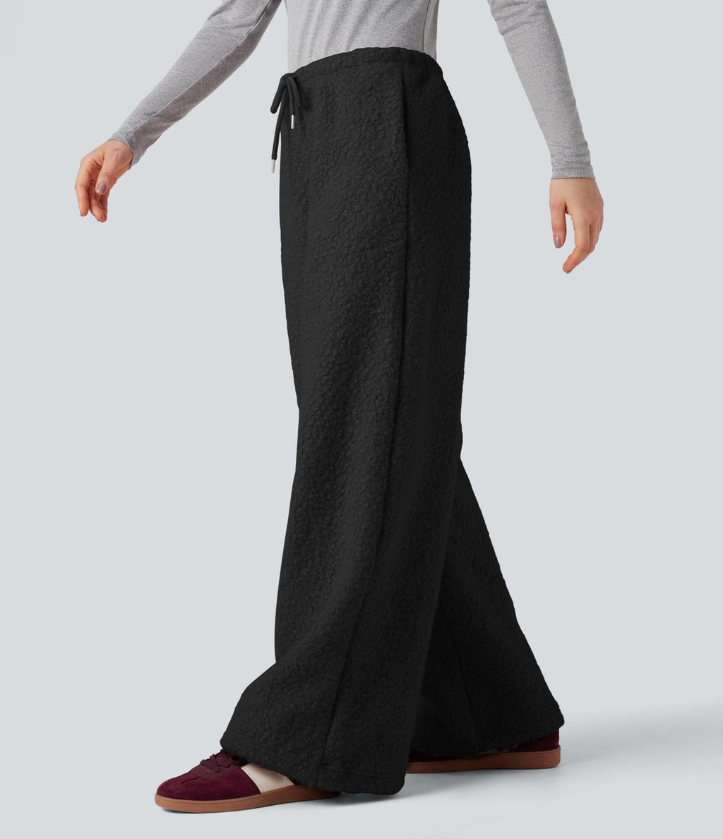 Pantalon large teddy taille mi-haute avec cordon de serrage et poches