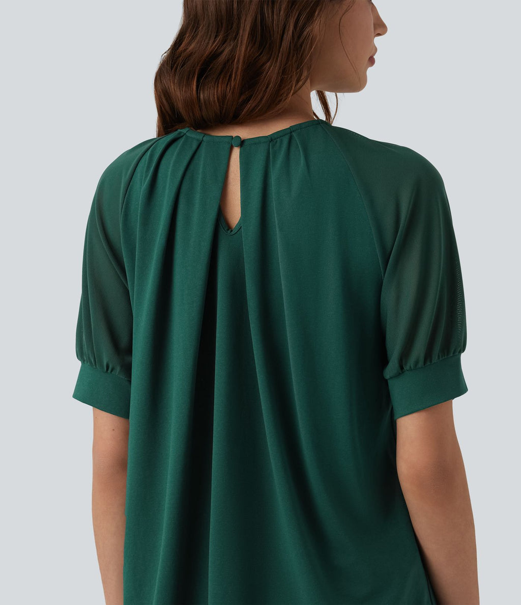 Blouse décontractée col rond manches courtes - réversible