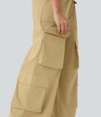 Pantalon cargo décontracté large à cordon, taille mi-haute, avec poches