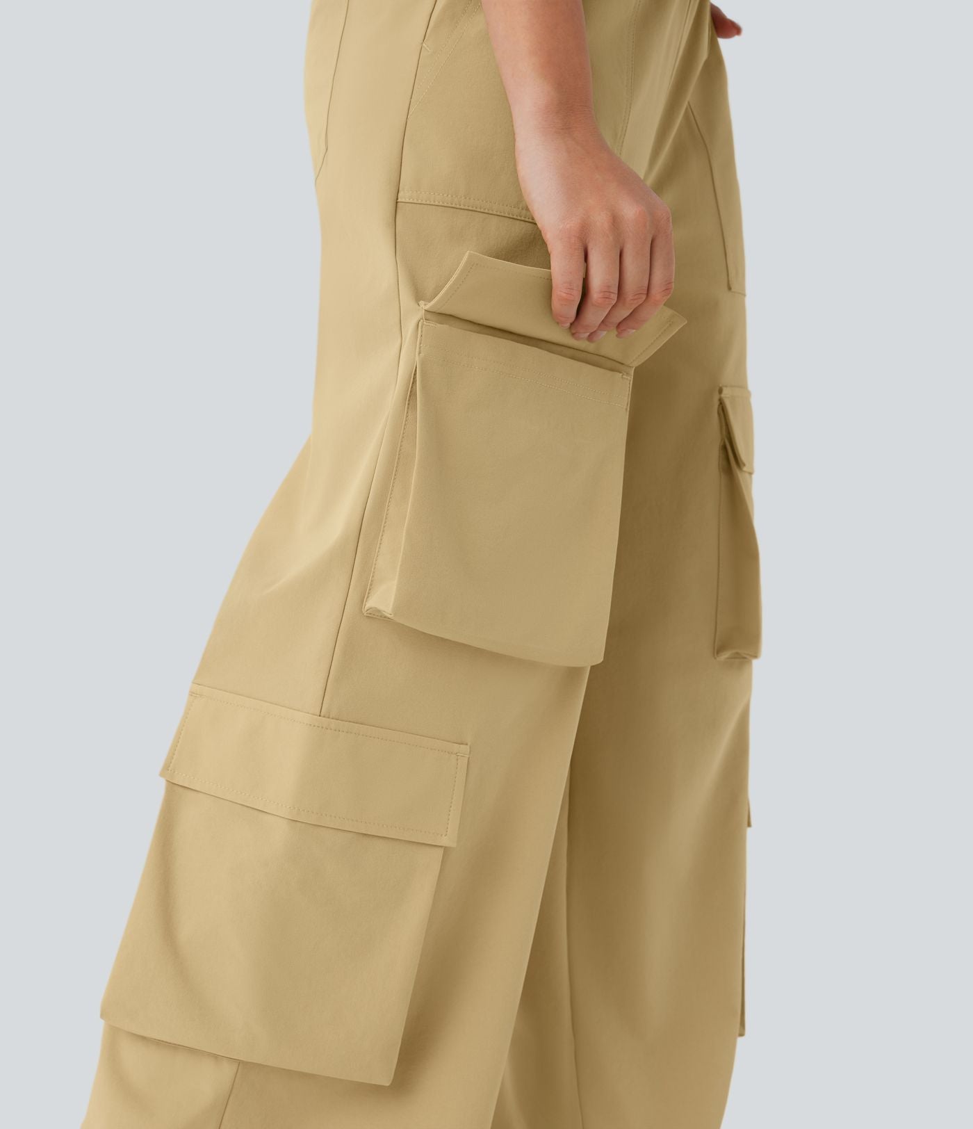 Pantalon cargo décontracté large à cordon, taille mi-haute, avec poches