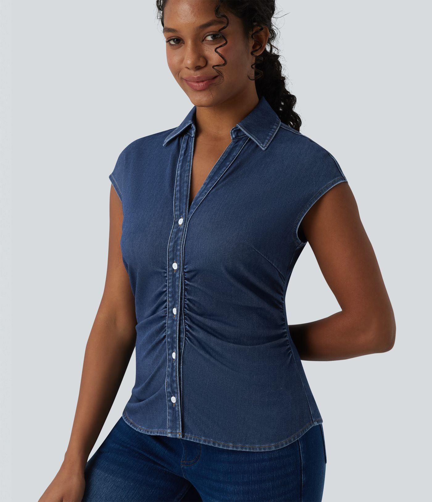 Halara Flex™ Chemise casual sans manches en jean col V