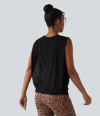 Débardeur de running en mesh transparent froncé col rond